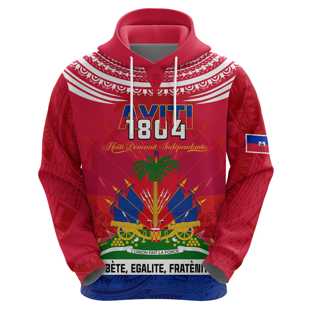 Haiti Independence Day Hoodie Libete Egalite Fratenite Ayiti 1804 With Polynesian Pattern LT9
