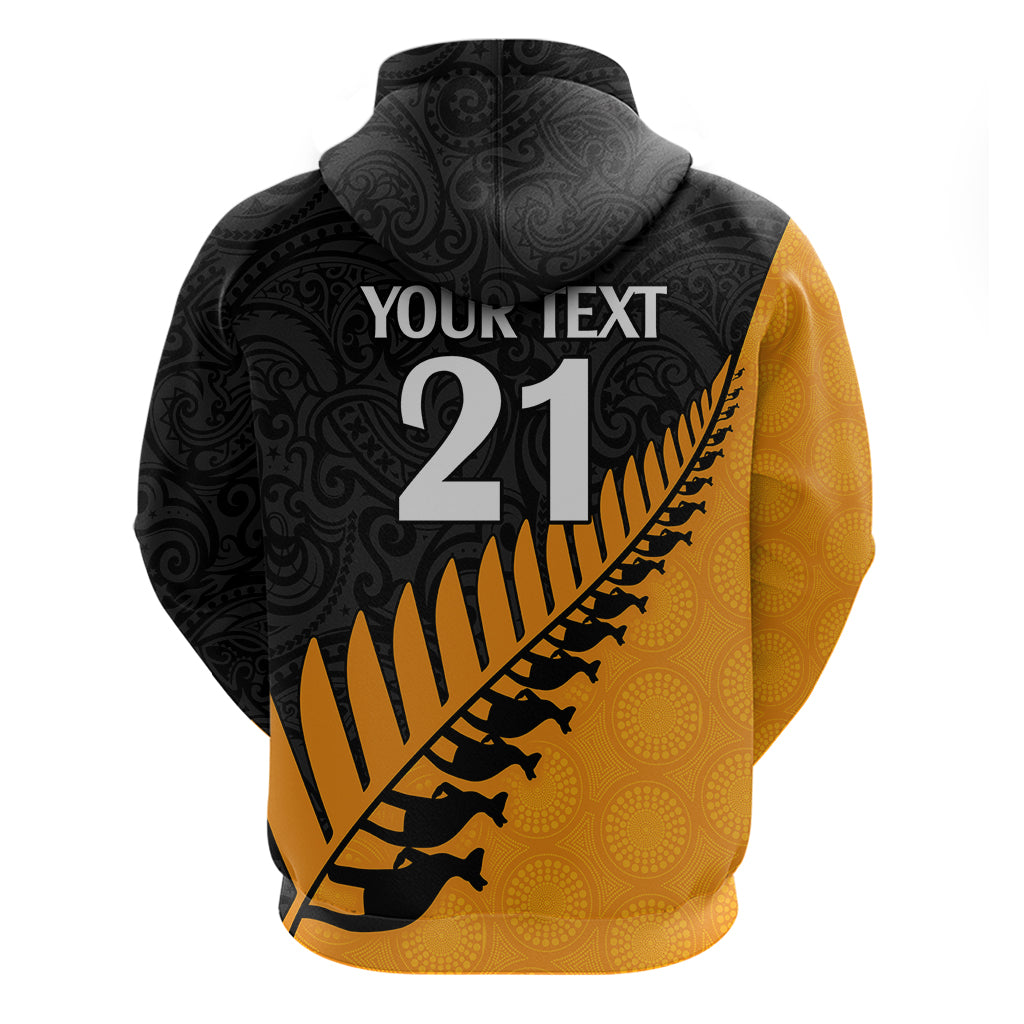 Custom Australia Wallabies and Aotearoa Rugby Hoodie Kangaroo Black Fern Maori Gold Vibe LT9