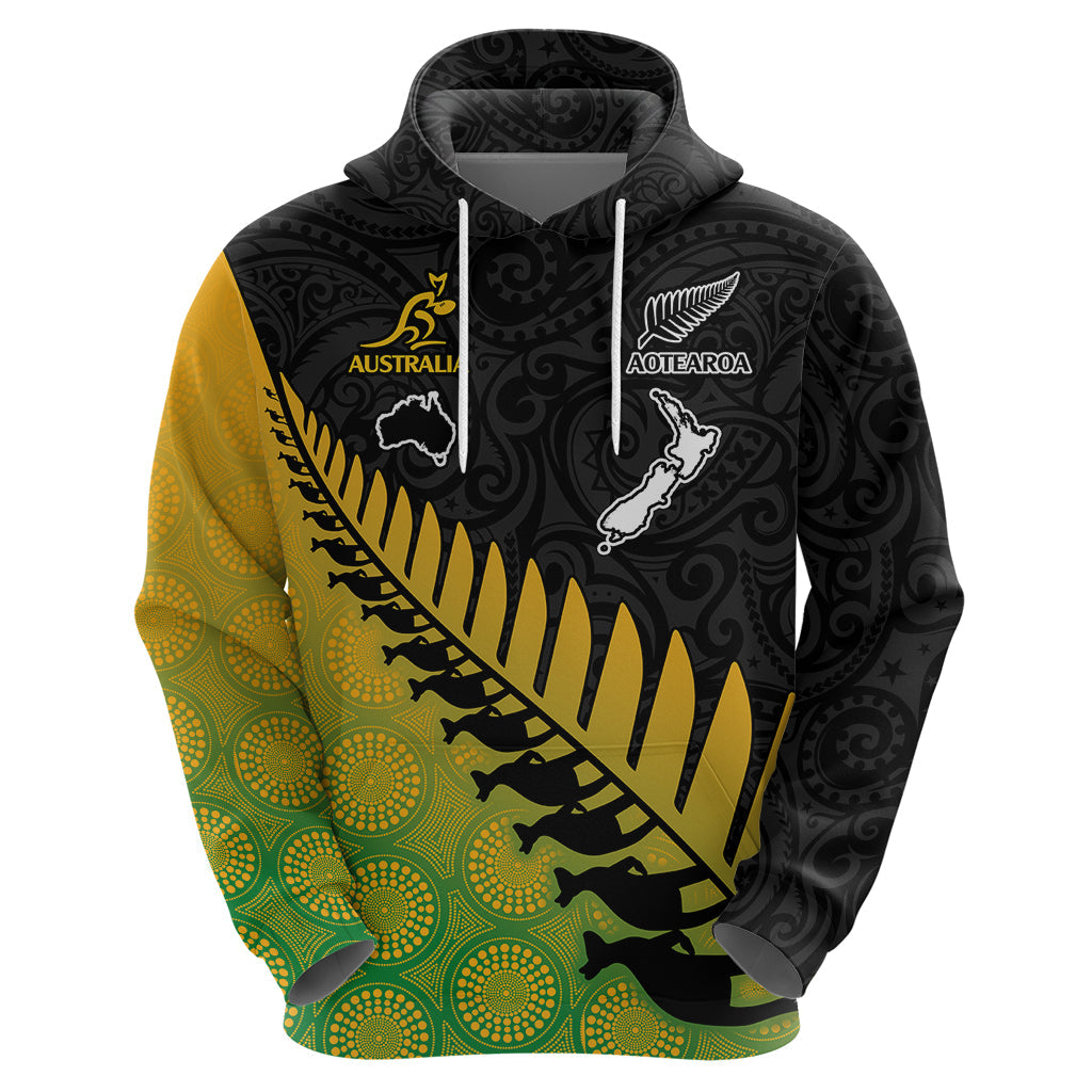 Custom Australia Wallabies and Aotearoa Rugby Hoodie Kangaroo Black Fern Maori Gradient Vibe LT9