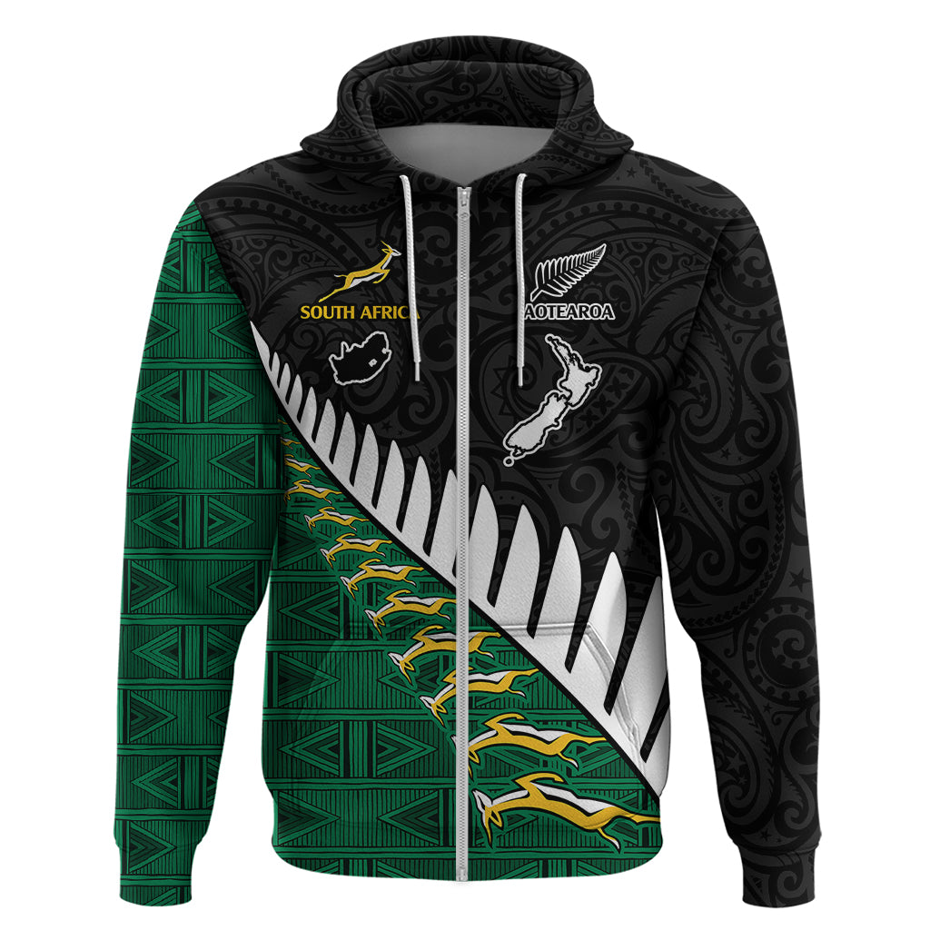 South Africa and Aotearoa Rugby Hoodie Springboks Black Fern Maori Vibe LT9