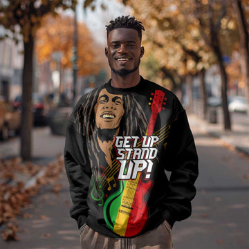 Legend Bob Get Up Stand Up Sweatshirt Black Jamaican Reggae Multicolored LT9