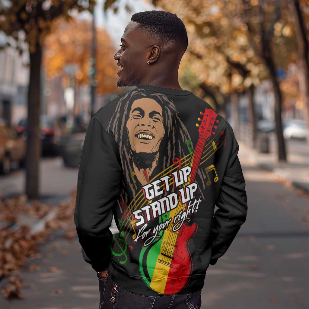 Legend Bob Get Up Stand Up Sweatshirt Black Jamaican Reggae Multicolored LT9