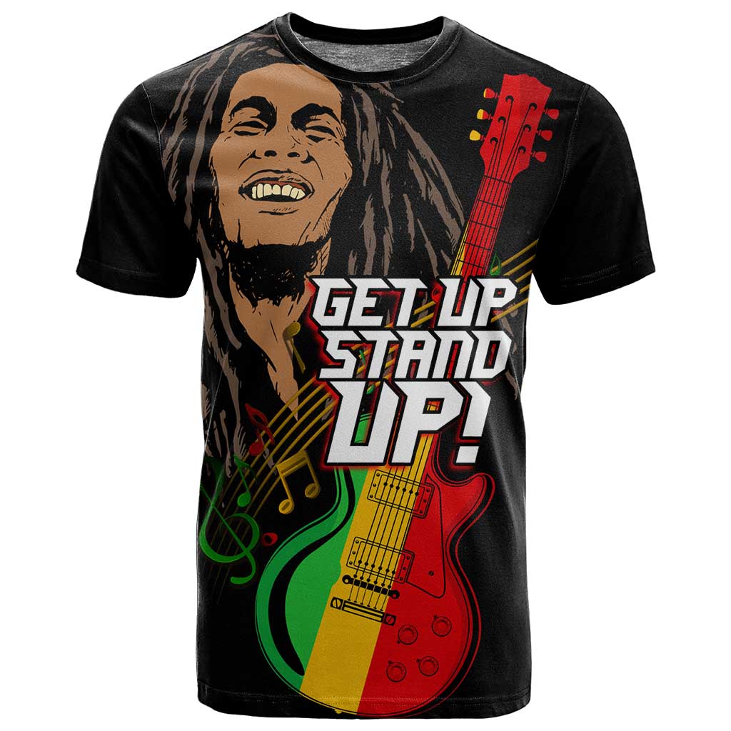 Legend Bob Get Up Stand Up T shirt Black Jamaican Reggae Multicolored LT9