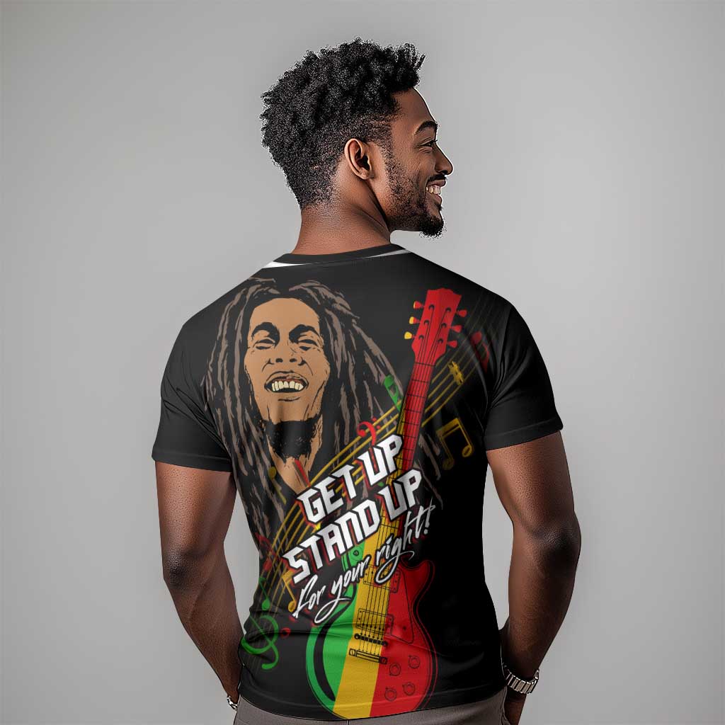 Legend Bob Get Up Stand Up T shirt Black Jamaican Reggae Multicolored LT9