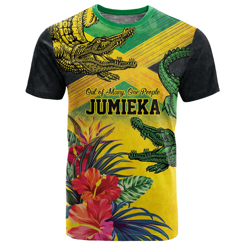 Personalized Black Jamaicans Crocodile T shirt Tropical Flowers Grunge Flag LT9