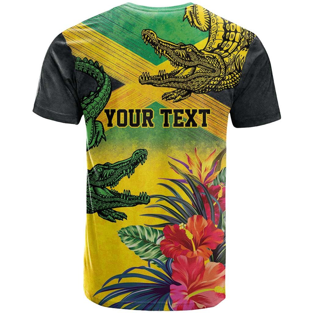Personalized Black Jamaicans Crocodile T shirt Tropical Flowers Grunge Flag LT9
