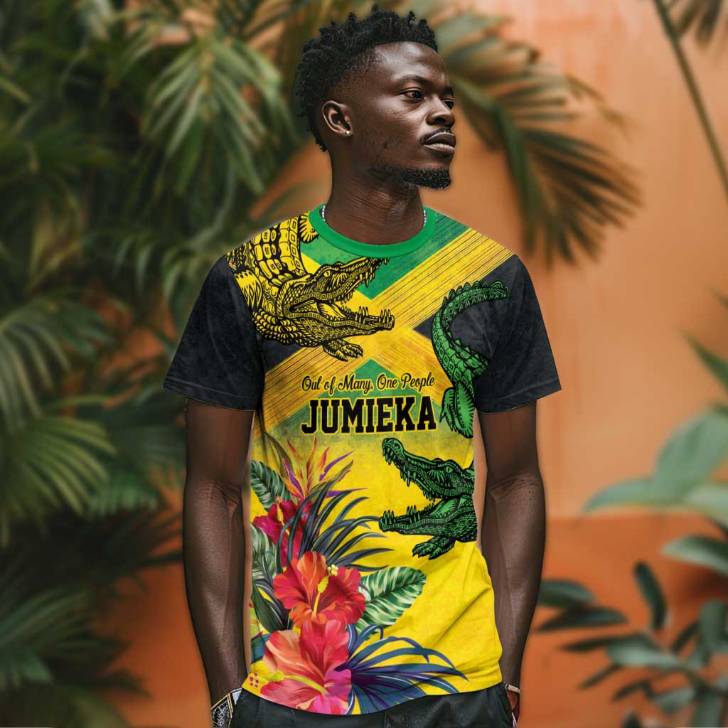 Personalized Black Jamaicans Crocodile T shirt Tropical Flowers Grunge Flag LT9