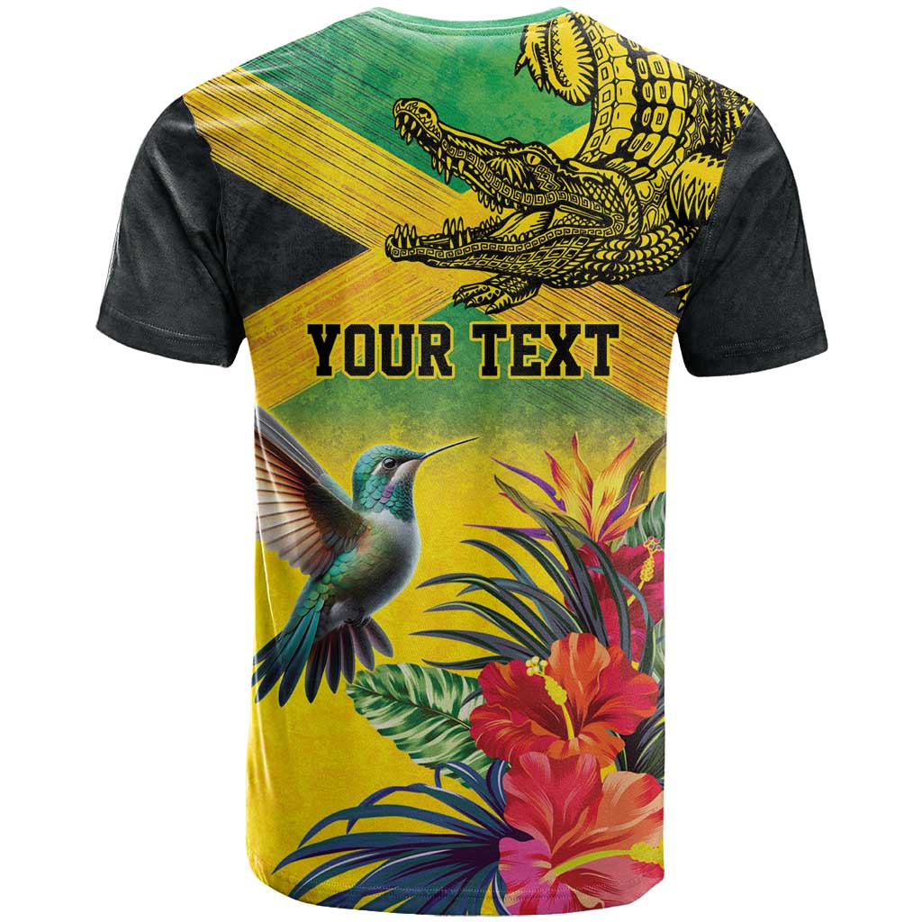 Personalized Black Jamaicans Crocodile Hummingbird T shirt Tropical Flowers Grunge Flag LT9