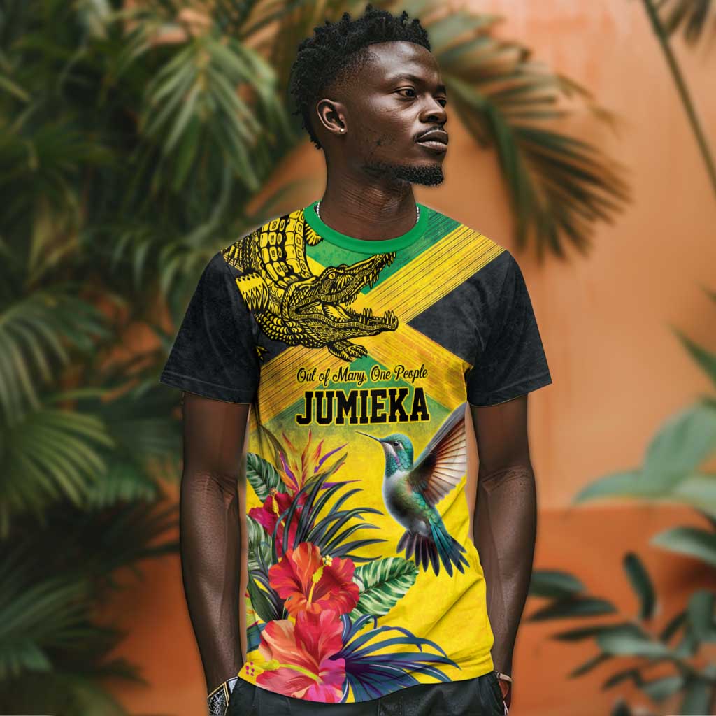 Personalized Black Jamaicans Crocodile Hummingbird T shirt Tropical Flowers Grunge Flag LT9