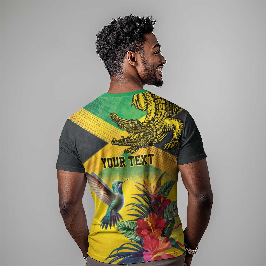 Personalized Black Jamaicans Crocodile Hummingbird T shirt Tropical Flowers Grunge Flag LT9