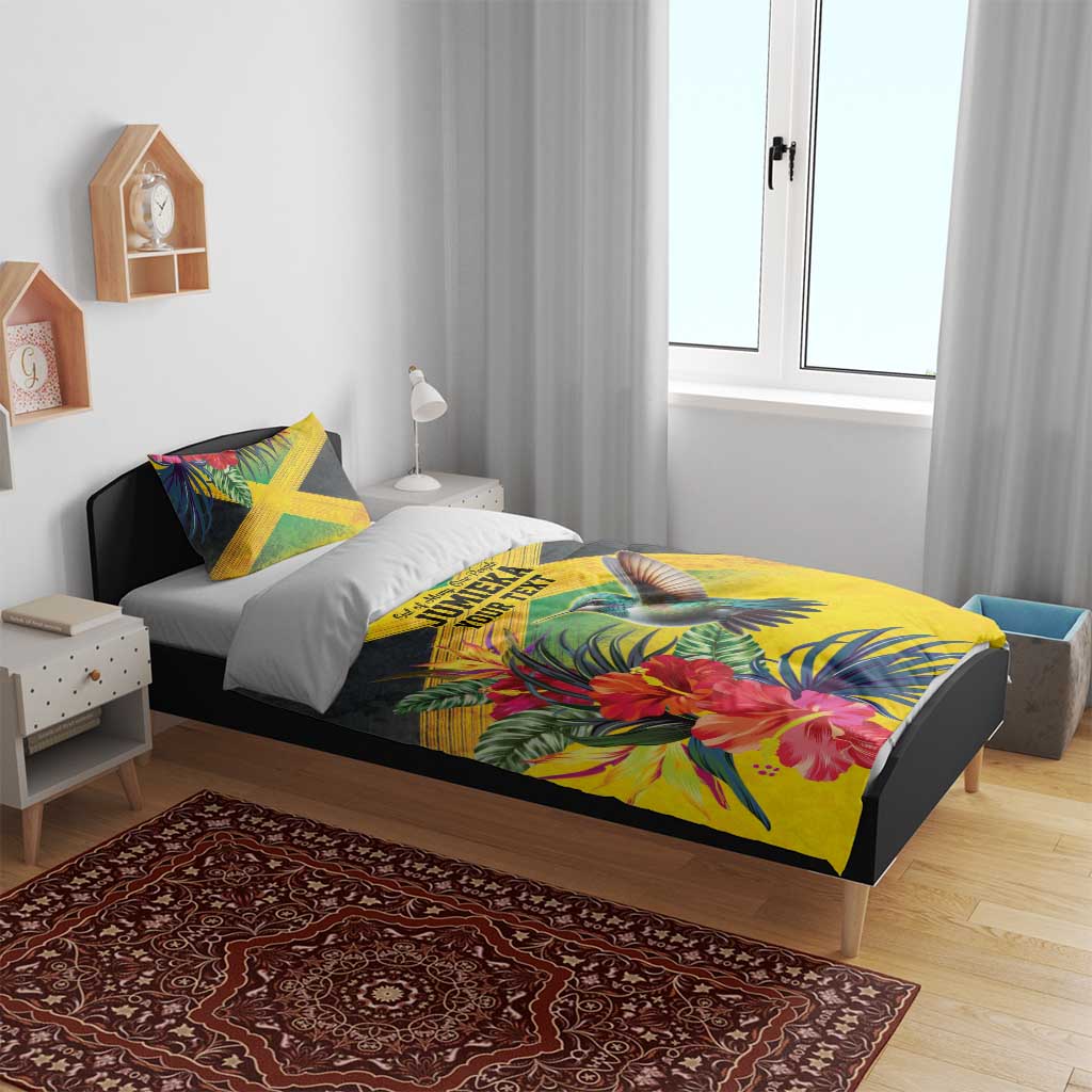 Personalized Black Jamaicans Hummingbird Bedding Set Tropical Flowers Grunge Flag LT9