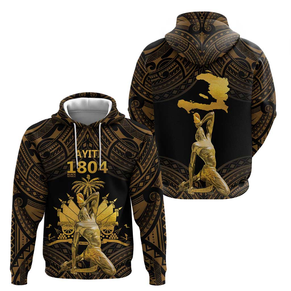 Haitian Negre Marron 1804 Hoodie Gold Polynesian Pattern LT9