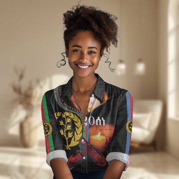 Personalized Afro-Eritrea Maelti Siwuat Women Casual Shirt Candle Vigil Glory To Our Martyrs Eritrea LT9
