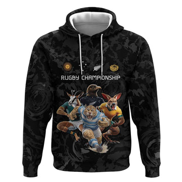 Custom Rugby Southern Hemisphere Hoodie Argentina AUNZ South Africa Mascot Black LT9