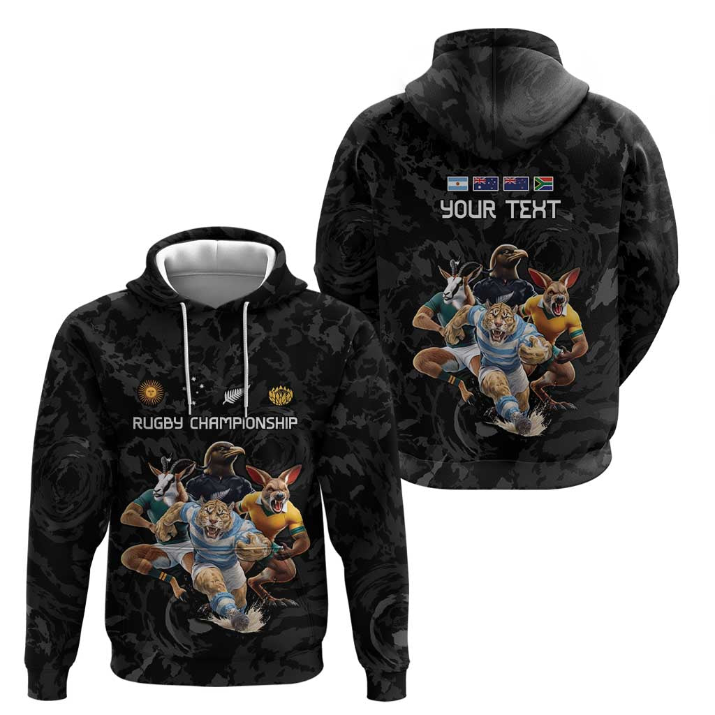 Custom Rugby Southern Hemisphere Hoodie Argentina AUNZ South Africa Mascot Black LT9