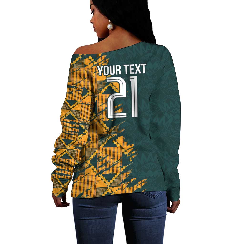 South Africa Rugby Custom Off Shoulder Sweater Afro Springboks Mascot Sporty Version LT9