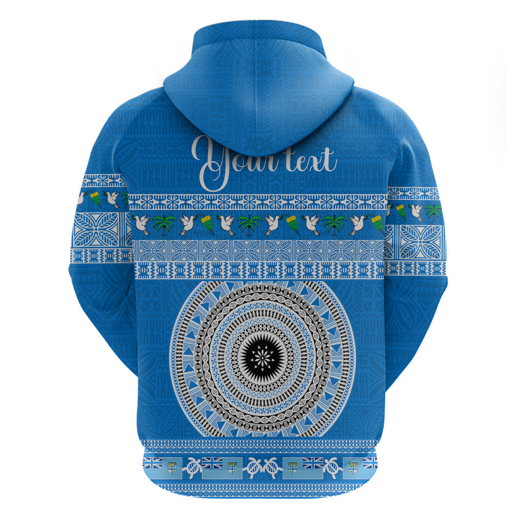 Personalised Fiji Marau Na Kerisimasi Hoodie Merry Christmas Tapa Pattern Blue Style LT9