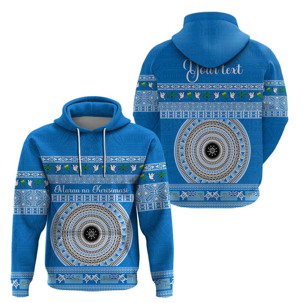 Personalised Fiji Marau Na Kerisimasi Hoodie Merry Christmas Tapa Pattern Blue Style LT9