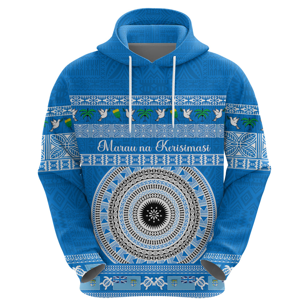 Personalised Fiji Marau Na Kerisimasi Hoodie Merry Christmas Tapa Pattern Blue Style LT9
