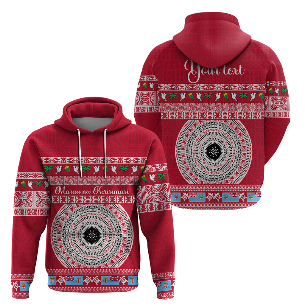 Personalised Fiji Marau Na Kerisimasi Hoodie Merry Christmas Tapa Pattern Red Style LT9