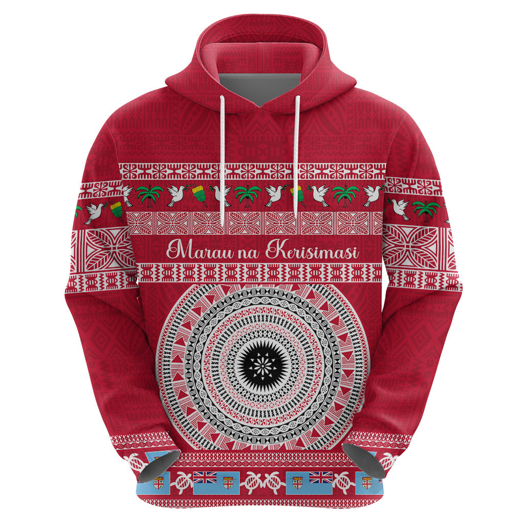 Personalised Fiji Marau Na Kerisimasi Hoodie Merry Christmas Tapa Pattern Red Style LT9