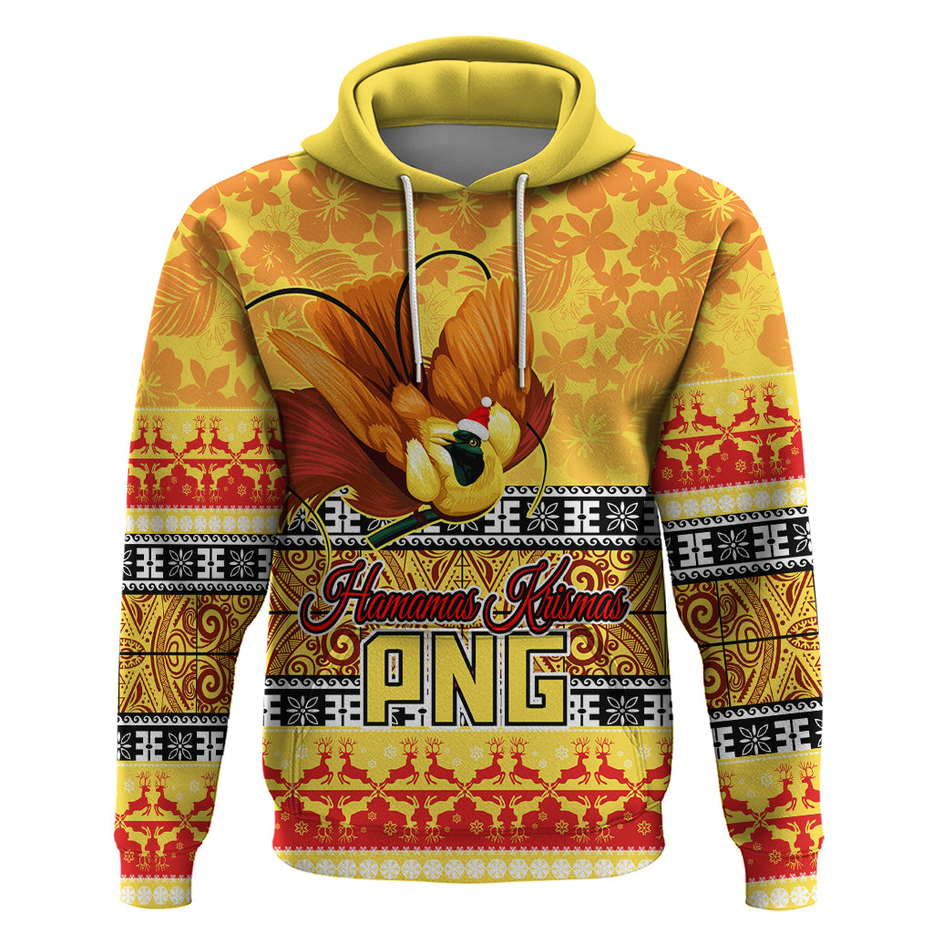 PNG Hamamas Krismas Hoodie Papua New Guinea Bird Of Paradise Merry Christmas Gold Style LT9