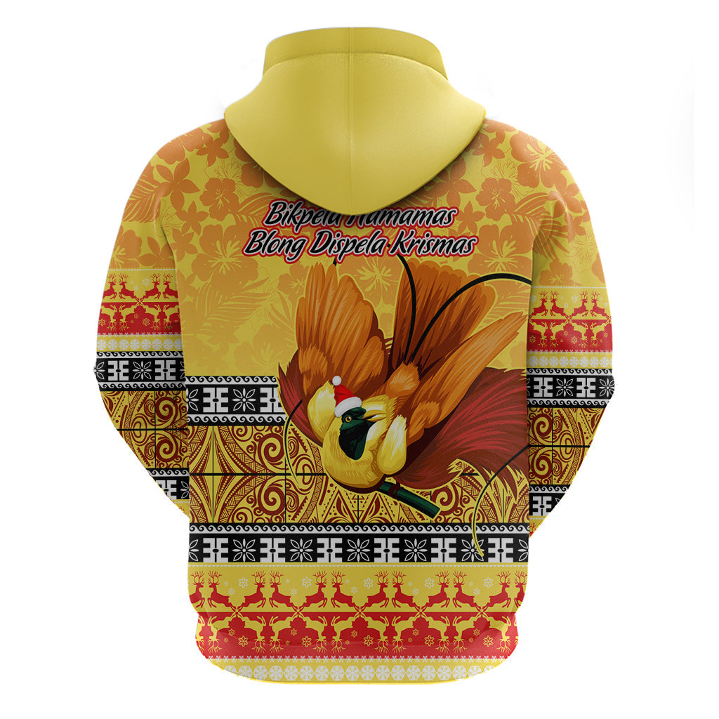PNG Hamamas Krismas Hoodie Papua New Guinea Bird Of Paradise Merry Christmas Gold Style LT9