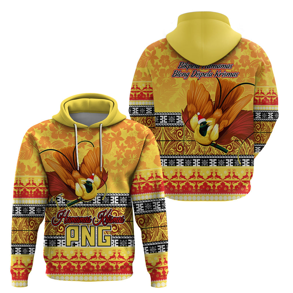 PNG Hamamas Krismas Hoodie Papua New Guinea Bird Of Paradise Merry Christmas Gold Style LT9
