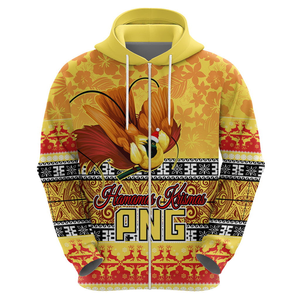 PNG Hamamas Krismas Hoodie Papua New Guinea Bird Of Paradise Merry Christmas Gold Style LT9