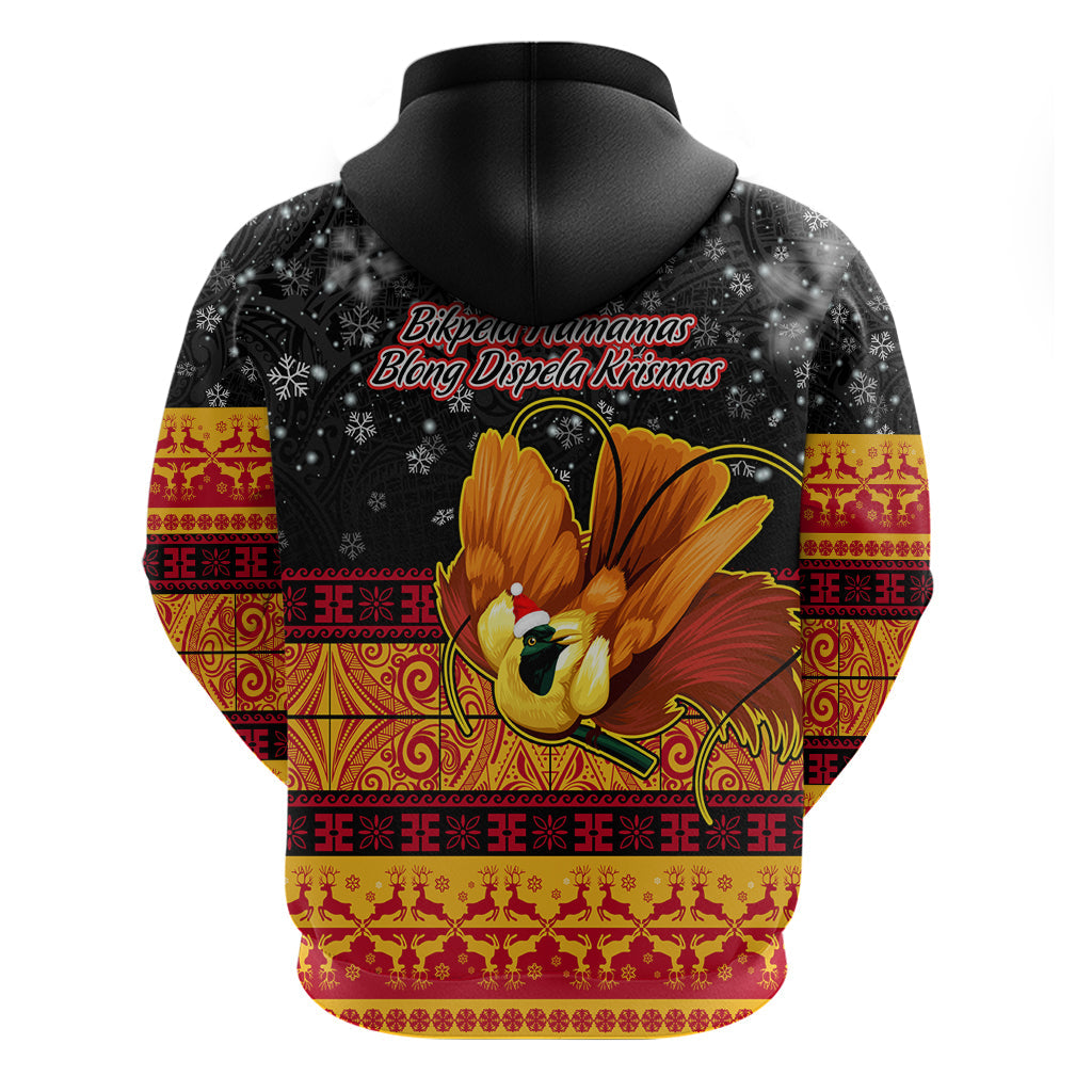 PNG Hamamas Krismas Hoodie Papua New Guinea Bird Of Paradise Merry Christmas Black Style LT9