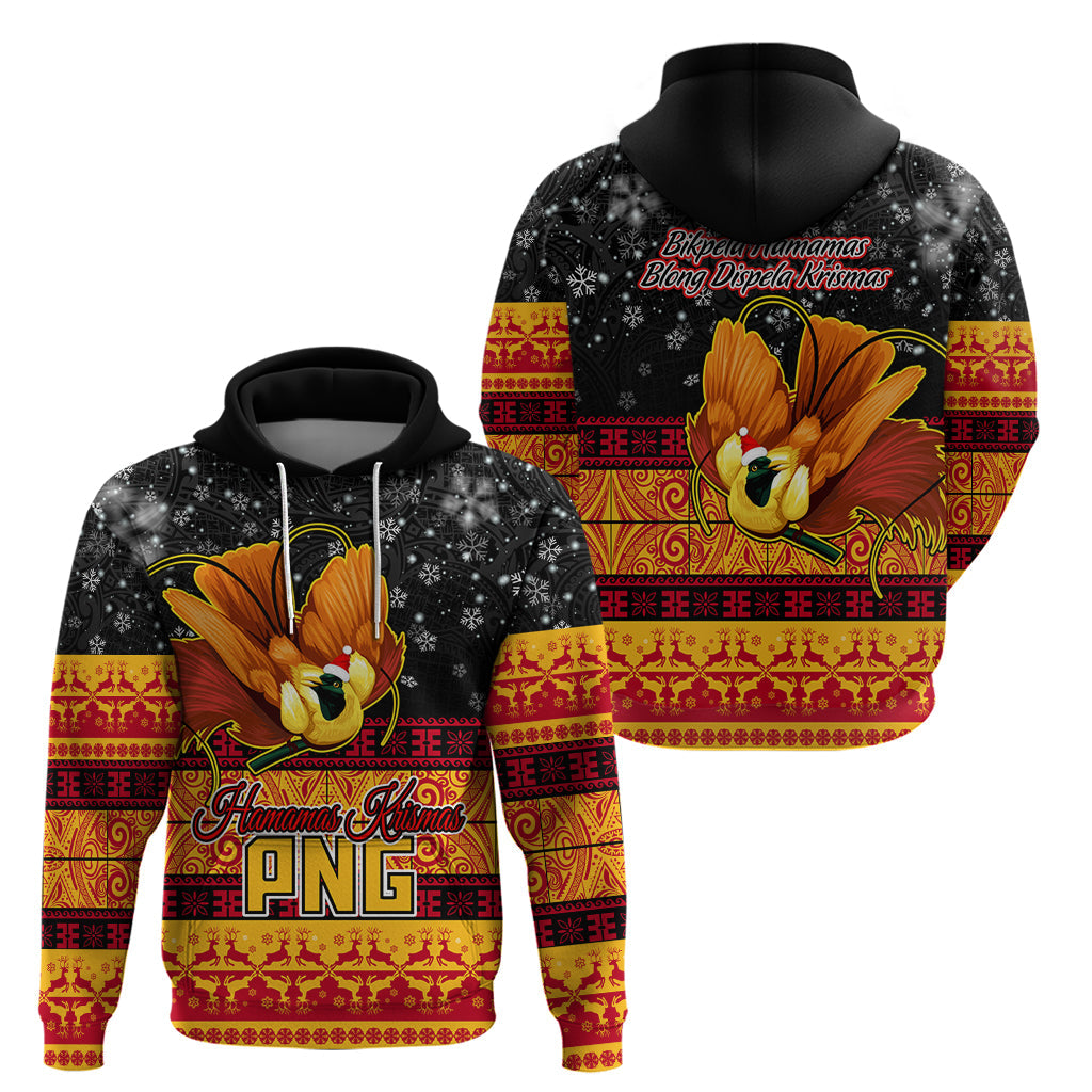 PNG Hamamas Krismas Hoodie Papua New Guinea Bird Of Paradise Merry Christmas Black Style LT9