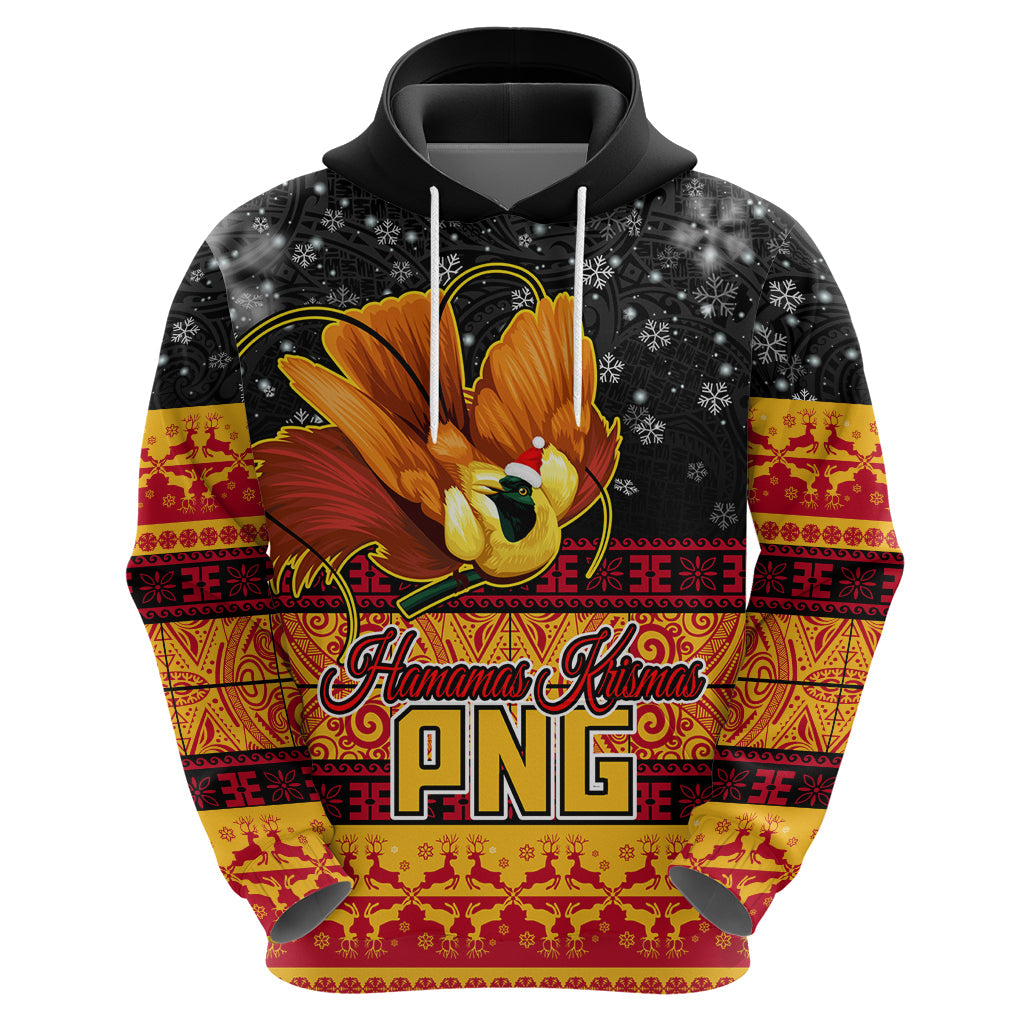 PNG Hamamas Krismas Hoodie Papua New Guinea Bird Of Paradise Merry Christmas Black Style LT9