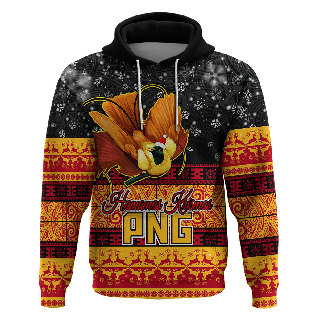 Personalised PNG Hamamas Krismas Hoodie Papua New Guinea Bird Of Paradise Merry Christmas Black Style LT9