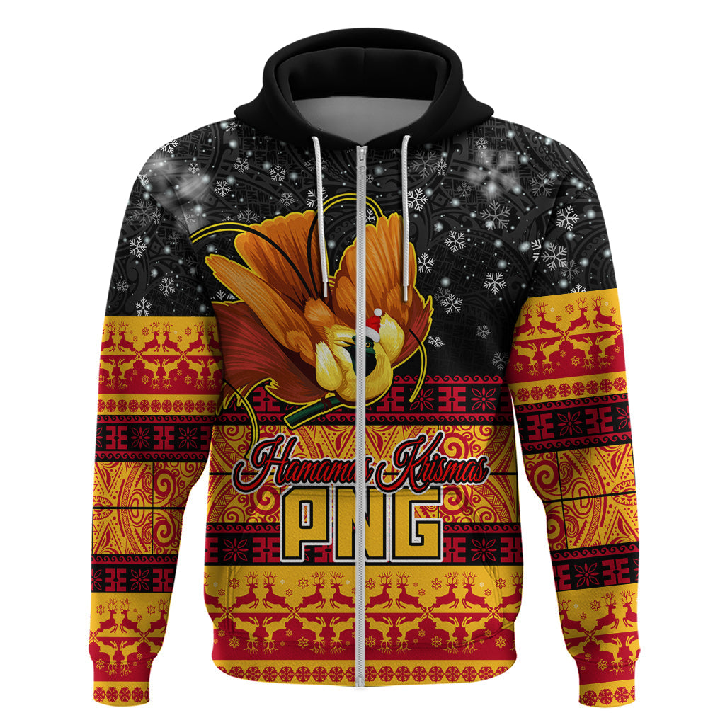 Personalised PNG Hamamas Krismas Hoodie Papua New Guinea Bird Of Paradise Merry Christmas Black Style LT9