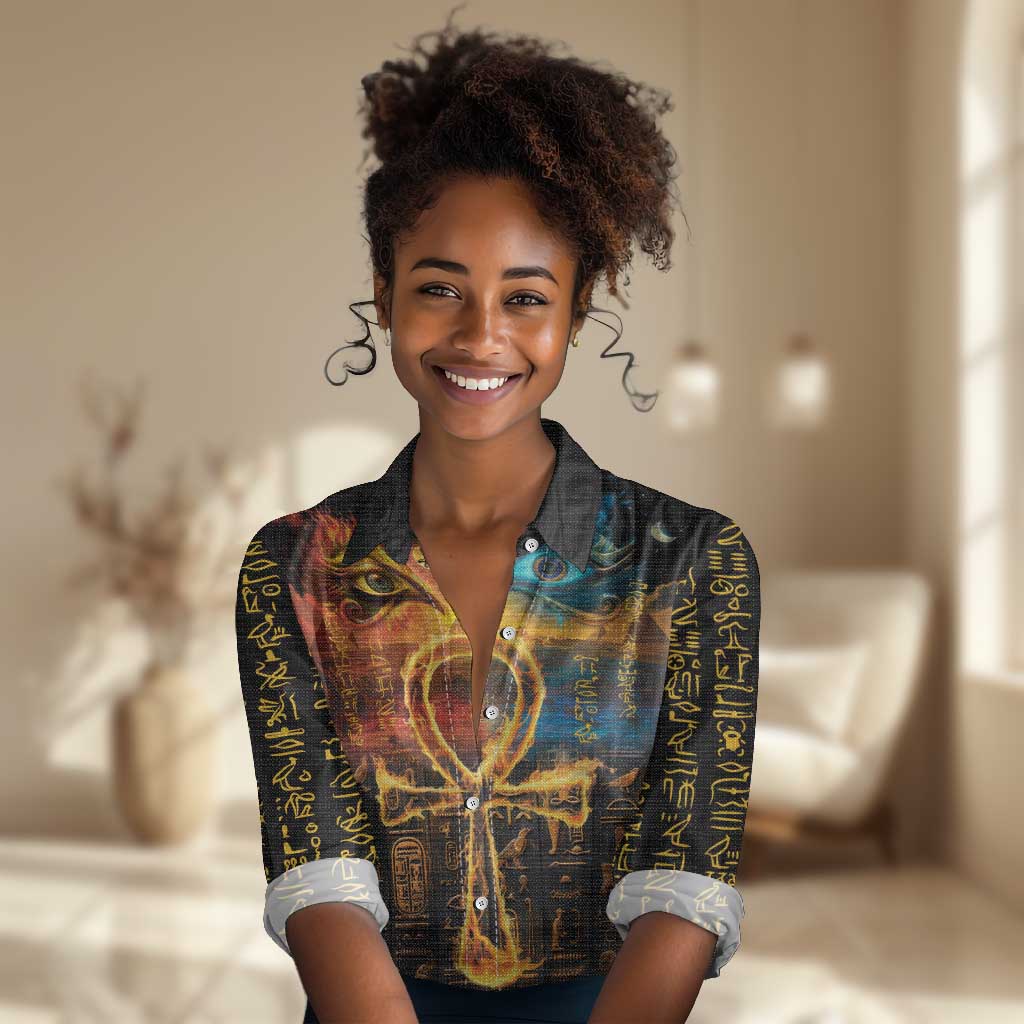 Eye of Ra and Eye of Horus Women Casual Shirt Power and Magic Ancient Egyptian Mythology LT9