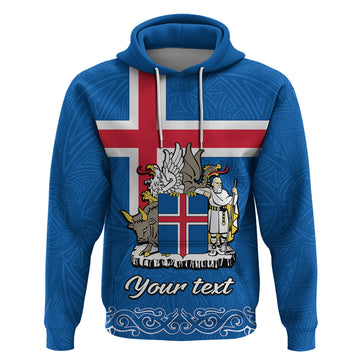 Personalised Iceland Hoodie Icelandic Coat Of Arms and Flag LT9