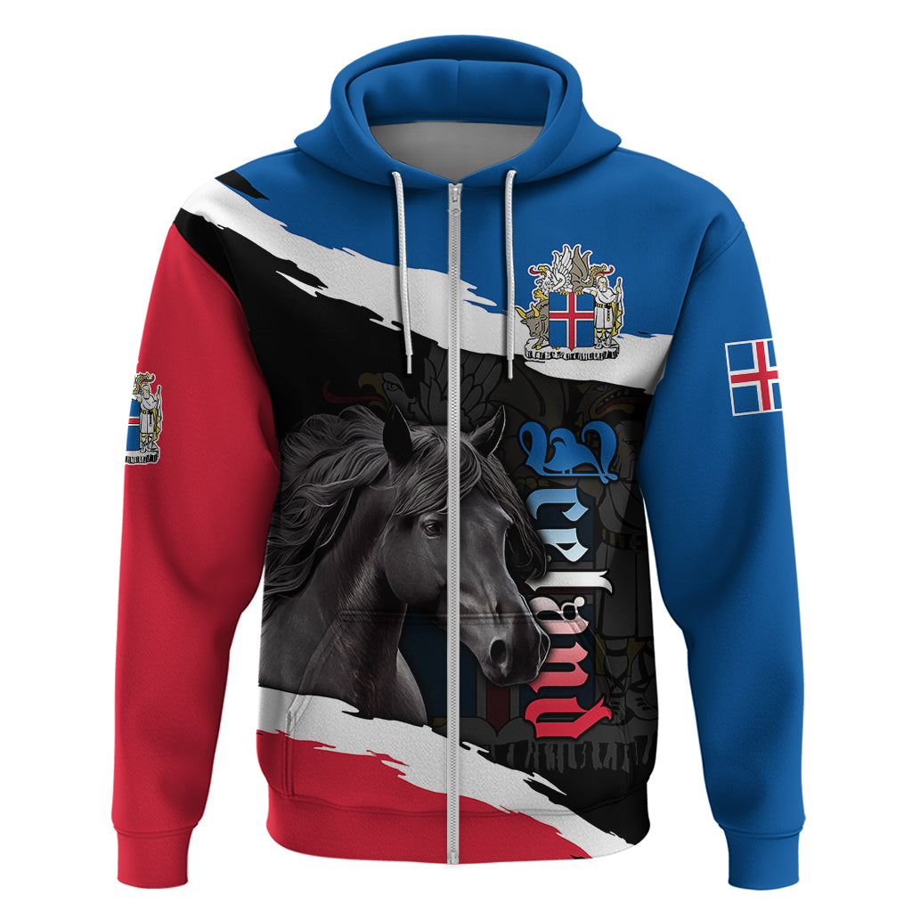 Icelandic Horse Hoodie Icelandic Coat of Arm - Black LT9