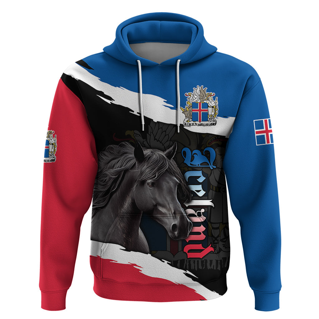 Personalised Icelandic Horse Hoodie Icelandic Coat of Arm - Black LT9