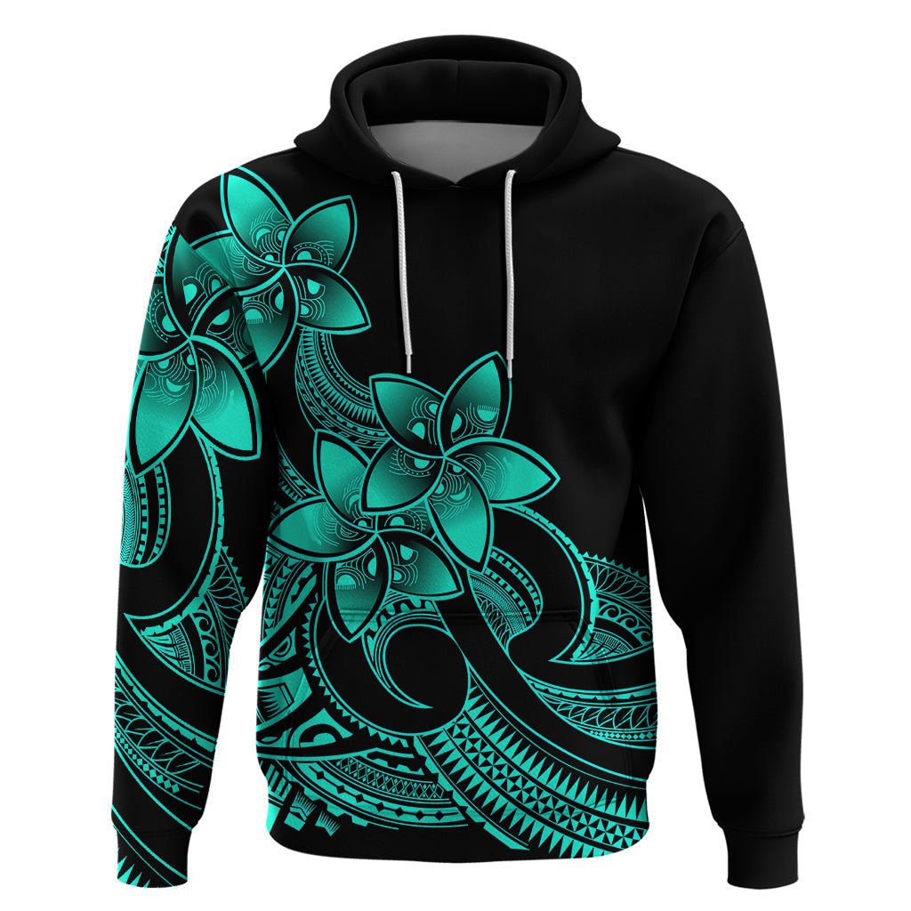 Polynesian Pride Plumeria Flowers Hoodie Polynesian Tribal Aqua Vibe LT9