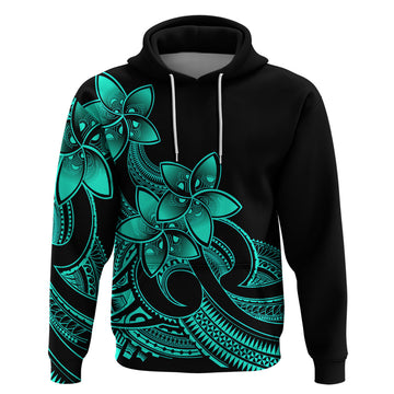Polynesian Pride Plumeria Flowers Hoodie Polynesian Tribal Aqua Vibe LT9