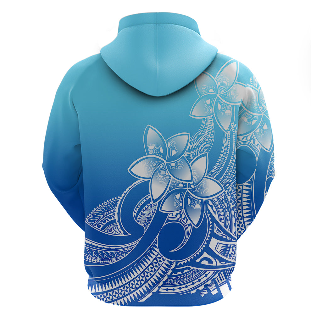 Polynesian Pride Plumeria Flowers Hoodie Polynesian Tribal Gradient Blue LT9