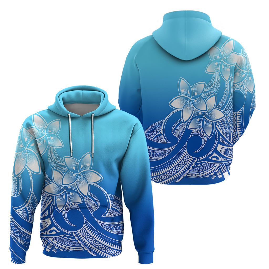 Polynesian Pride Plumeria Flowers Hoodie Polynesian Tribal Gradient Blue LT9