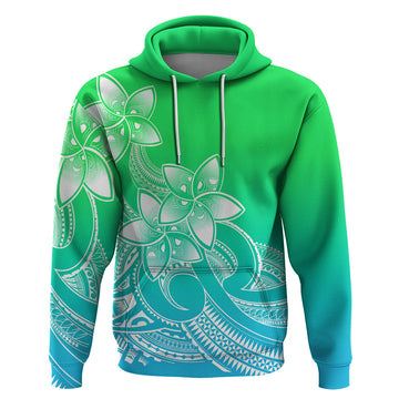 Polynesian Pride Plumeria Flowers Hoodie Polynesian Tribal Gradient Green LT9