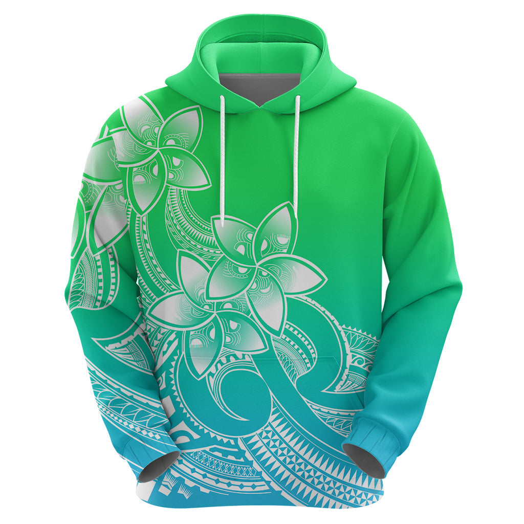 Polynesian Pride Plumeria Flowers Hoodie Polynesian Tribal Gradient Green LT9