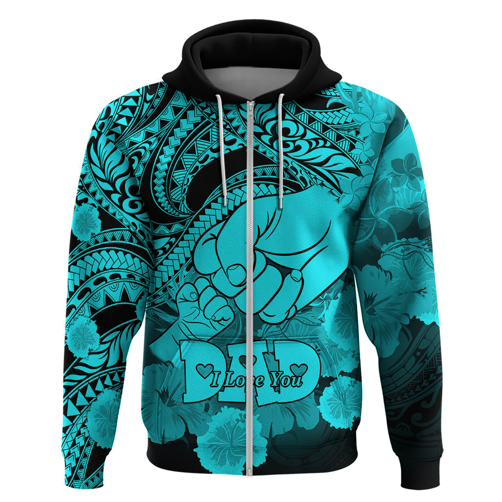 Personalised Polynesian Pride Happy Father Day Hoodie I Love You Dad - Polynesian Tribal Aqua LT9