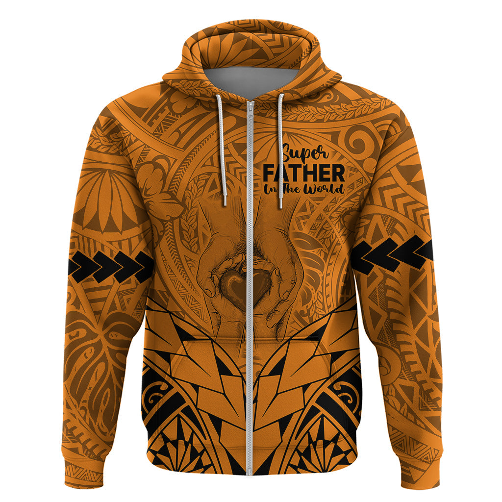 Personalised Polynesian Father's Day Gift For Dad Hoodie Super Father In The World - Gold Polynesian Pattern LT9