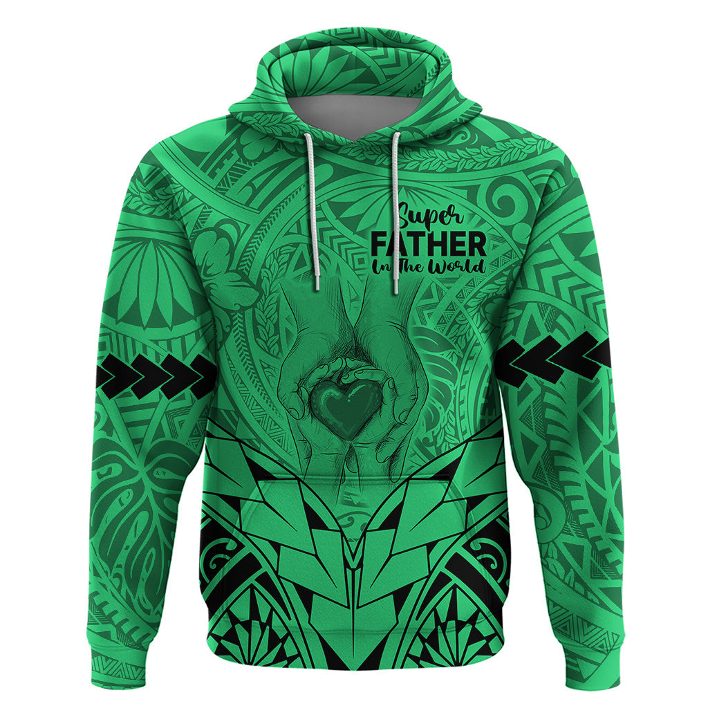 Polynesian Father's Day Gift For Dad Hoodie Super Father In The World - Green Polynesian Pattern LT9