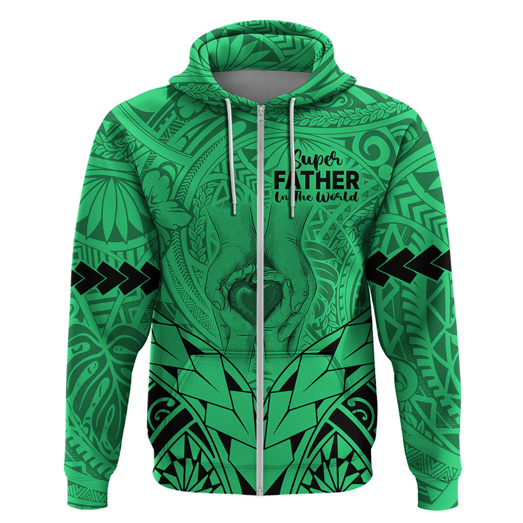 Polynesian Father's Day Gift For Dad Hoodie Super Father In The World - Green Polynesian Pattern LT9