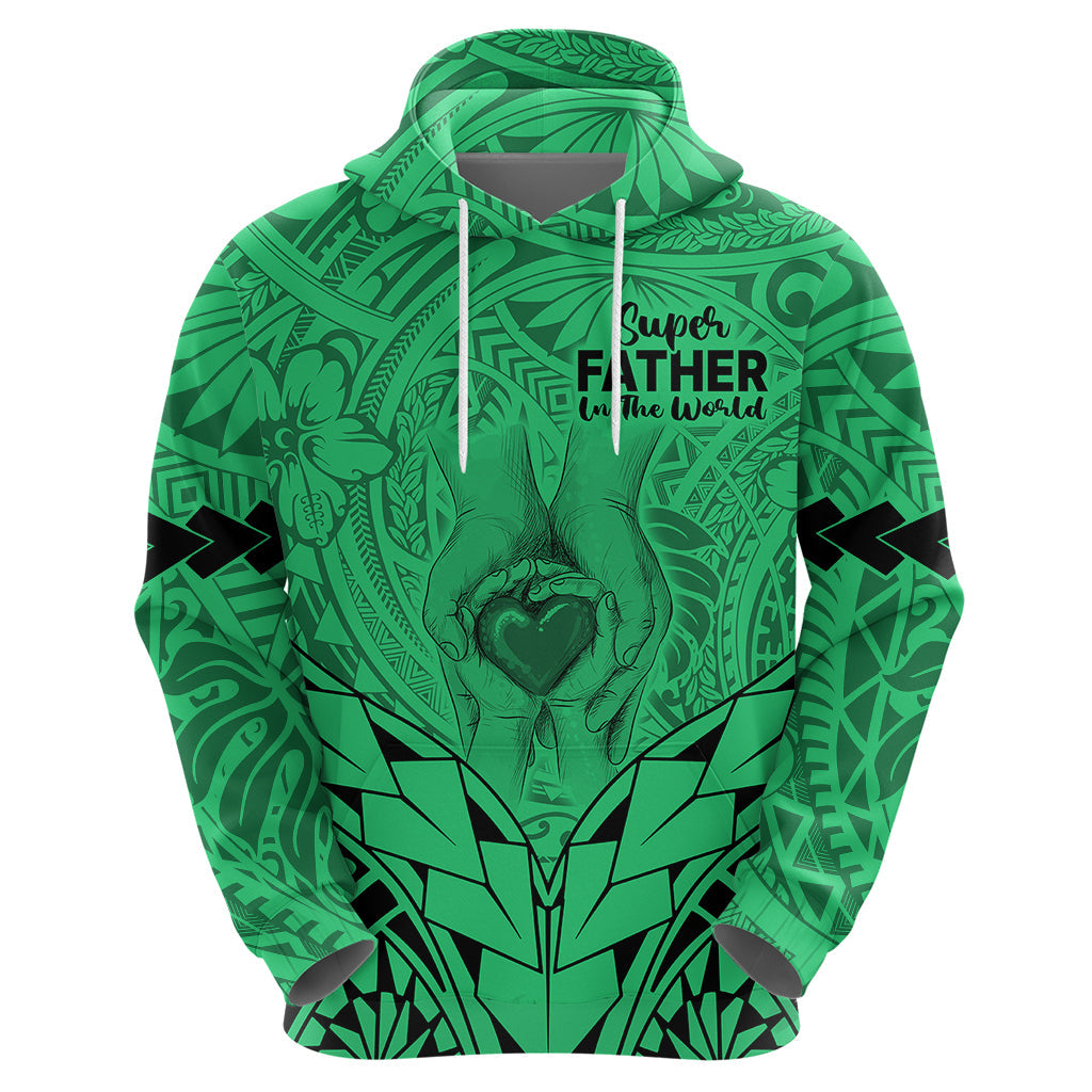 Personalised Polynesian Father's Day Gift For Dad Hoodie Super Father In The World - Green Polynesian Pattern LT9