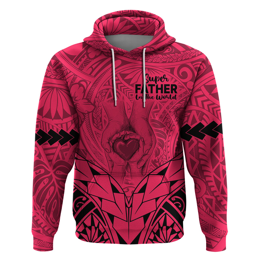 Personalised Polynesian Father's Day Gift For Dad Hoodie Super Father In The World - Pink Polynesian Pattern LT9
